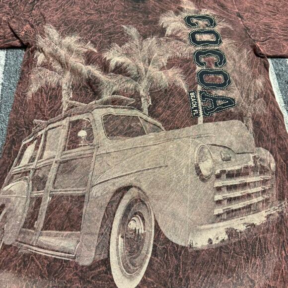 Cocoa Beach FL. Retro Car Palm Tree Graphic Large Front AOP T-Shirt Print Sz.M - Picture 3 of 6